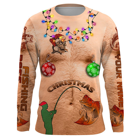 Max Corner Funny Hairy chest ugly Bass fishing custom long sleeve Fishing shirts Personalized Christmas Fishing gifts