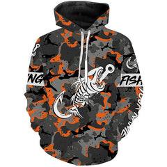 Max Corners Fish hook skull orange Camo fish reaper Custom name fishing 3D Hoodie