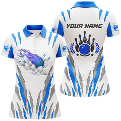Maxcorners Blue Flame Bowling Ball Personalized All Over Printed Shirt For Women