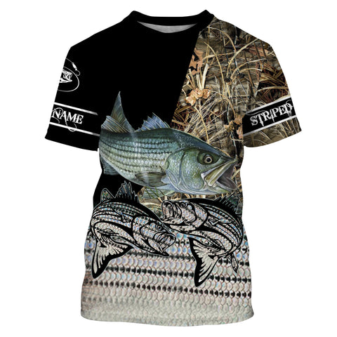Striped Bass Striper Fishing Silver Scales Camo Custom Name 3D Shirts