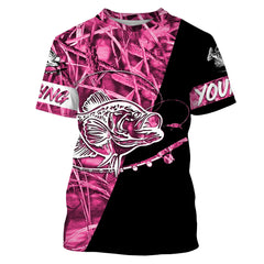 Crappie Fishing Tattoo Pink Camo Black Custom Name 3D Shirts