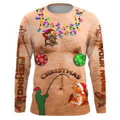 Max Corner Funny Hairy chest ugly Christmas Redfish Custom Christmas long sleeve Fishing Shirts Personalized Christmas Fishing gifts