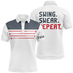 Max Corner Mens golf polo shirt custom swing swear repeat American flag white golf shirt