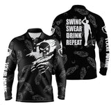 Max Corner Mens golf polo shirt swing swear drink repeat custom name black golf clubs pattern shirt