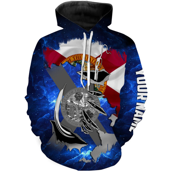 Max Corners Florida FL Fishing Fish Hook Flag blue Universe patriotic Hoodie