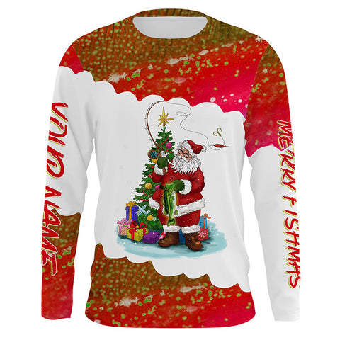 Max Corner Merry fishmas Santa fishing Custom sun protection Long sleeve Fishing Shirts Personalized Christmas Fishing gifts