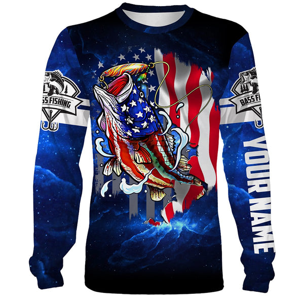 Maxcorners Personalized Bass Fishing 3D American Flag Patriotic Shirts