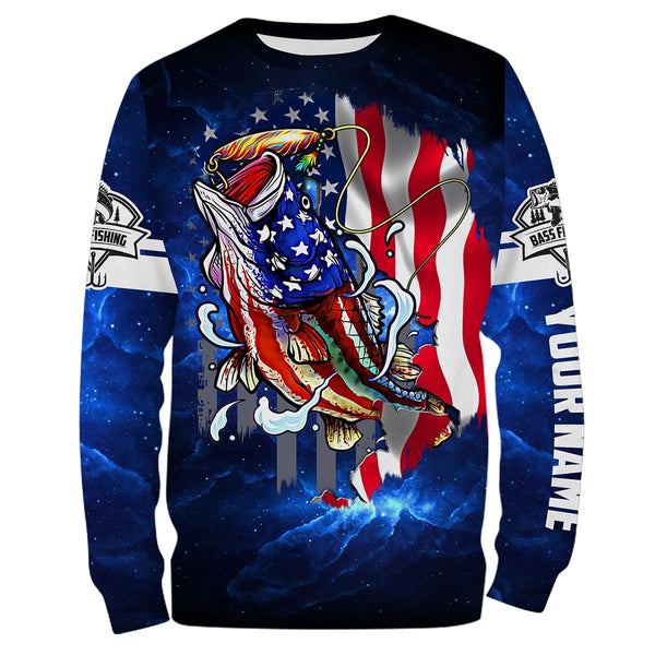Maxcorners Personalized Bass Fishing 3D American Flag Patriotic Shirts