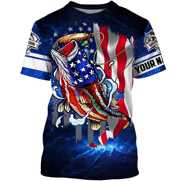 Maxcorners Personalized Bass Fishing 3D American Flag Patriotic Shirts