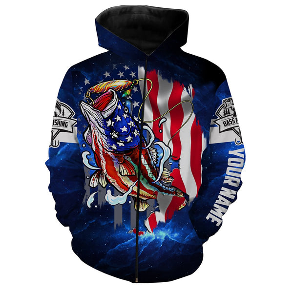 Maxcorners Personalized Bass Fishing 3D American Flag Patriotic Shirts