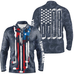 Max Corner Mens golf polo shirt custom name American flag golf skull clubs pattern mens golf attire