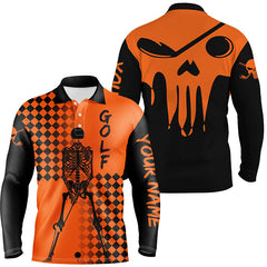 Max Corner Mens golf polo shirt black and orange golf skull custom Halloween men golf shirts
