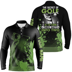 Max Corner Green and black funny Mens golf polo shirt custom the secret of golf is to turn three shots into twos