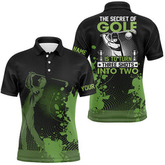 Max Corner Green and black funny Mens golf polo shirt custom the secret of golf is to turn three shots into twos