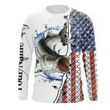Maxcorner Striper Striped Bass Fishing American Flag Patriotic Personalized Name 3D shirt