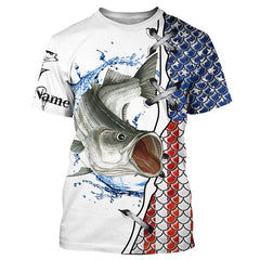 Maxcorner Striper Striped Bass Fishing American Flag Patriotic Personalized Name 3D shirt