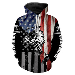 Max Corners Fish reaper skull Fishing American Flag Custom name 3D Hoodie
