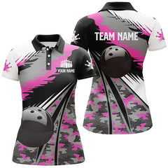 Maxcorners Black Ball Pink Camo Bowling Premium Customized Name 3D Shirt For Women