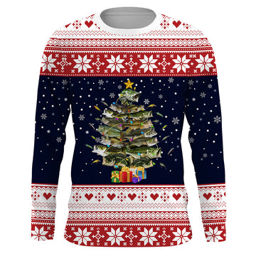 Max Corner Largemouth bass fishing red christmas tree Fishing ugly christmas Custom Christmas long sleeve Fishing Shirts Personalized Christmas Fishing gifts