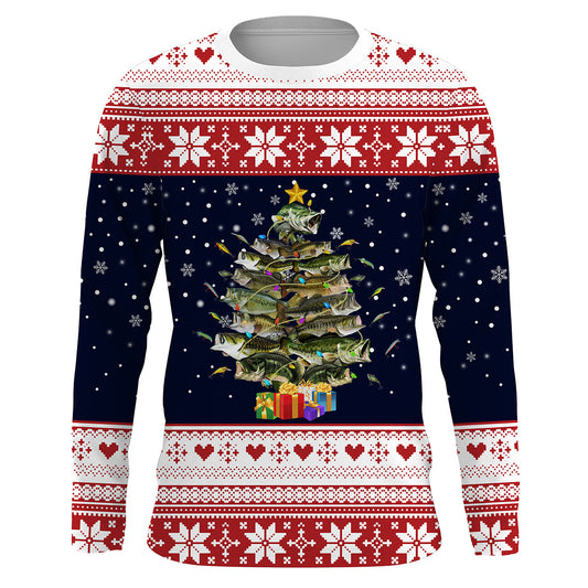 Max Corner Largemouth bass fishing red christmas tree Fishing ugly christmas Custom Christmas long sleeve Fishing Shirts Personalized Christmas Fishing gifts