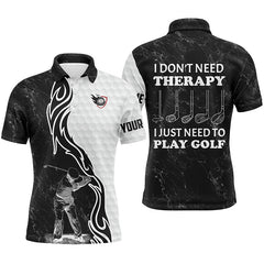Max Corner Funny Black & white Mens golf polos shirts custom name I don't need therapy