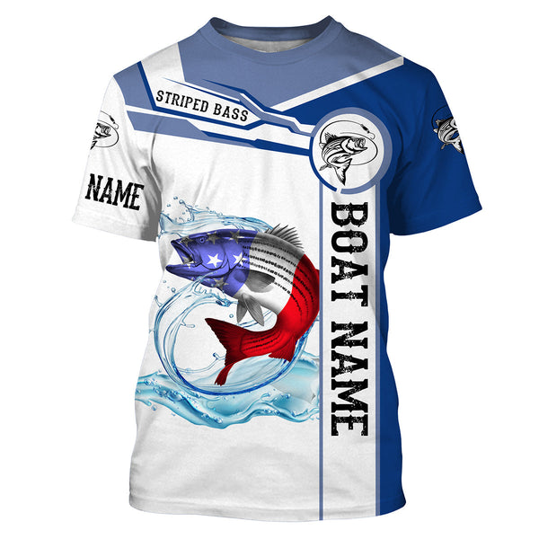 Striped Bass Fishing American Flag Customize Name And Boat Name Tournament Unisex Fishing Shirt
