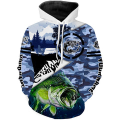 Max Corners Largemouth Bass fishing blue camouflage fishing fish on Customize name 3D Hoodie
