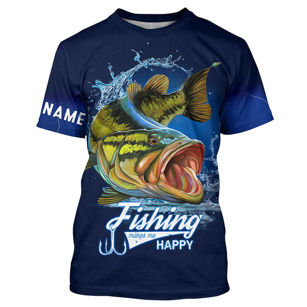Maxcorners Fishing Makes Me Happy Bass Fishing 3D All Over Printed Customized Name