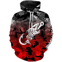 Max Corners Fish hook skull Black Red Camo fish reaper Custom name fishing 3D Hoodie