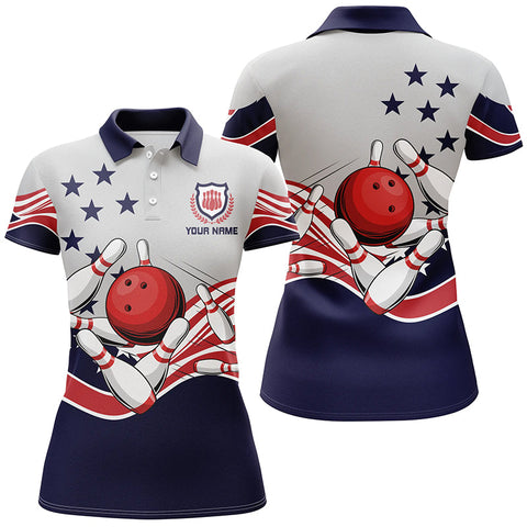 Maxcorners American Flag Patriotic Vintage Bowling Personalized All Over Printed Shirt For Women