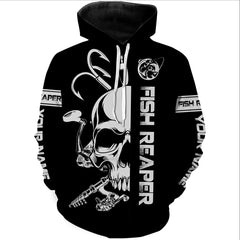 Max Corners Fish reaper fishing black and white Custom name fishing Hoodie