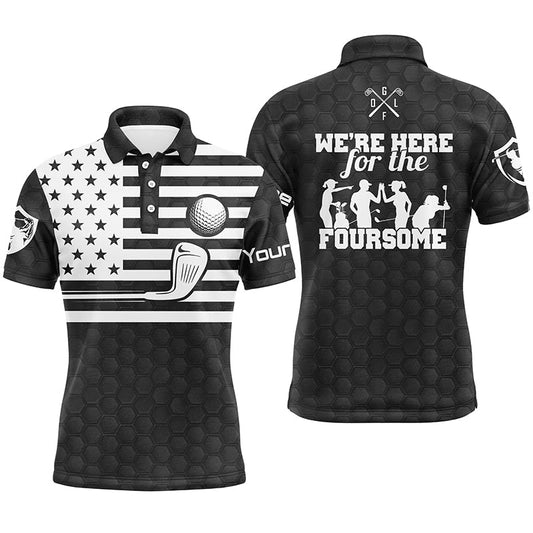 Maxcorners Golf Black White American Flag Customized Name All Over Printed Unisex Shirt