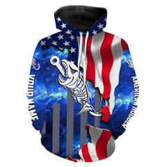 Max Corners American hooker flag fishing Fish hook skull reaper blue Custom name fishing Hoodie
