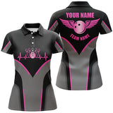 Maxcorners Black Pink Bowling Heartbeat Premium Customized Name 3D Shirt For Women