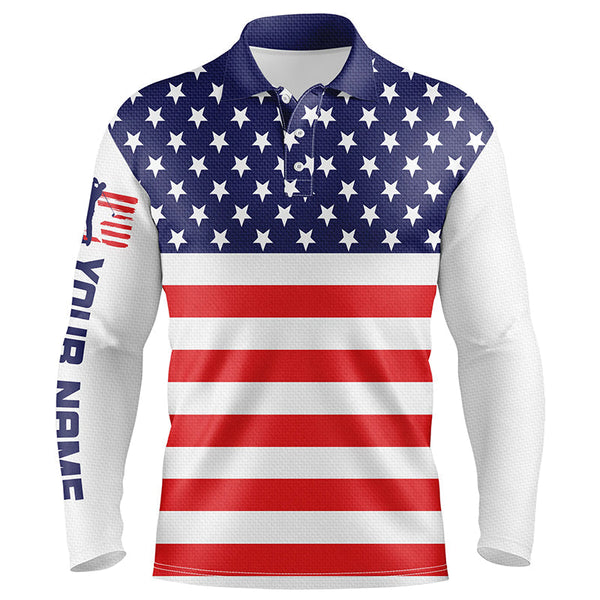 Max Corner Mens golf polo shirt American flag patriotic custom name white mens golf shirt, golfing gifts