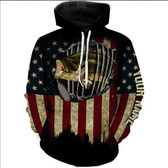 Max Corners Largemouth bass fishing American flag patriotic Customize name 3D Hoodie