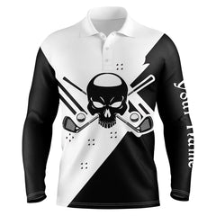 Max Corner Black & white long sleeve Skull Golf Polo Shirts for Men custom golf upf shirts