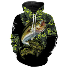 Max Corners Bass fishing black green camo Custom name fishing 3D Hoodie