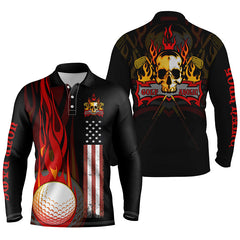 Max Corner Golf skull Men golf polo shirts custom name flame golf ball American flag patriotic golf shirt for men