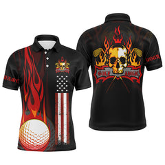 Max Corner Golf skull Men golf polo shirts custom name flame golf ball American flag patriotic golf shirt for men