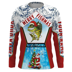 Max Corner Merry fishmas Bass Fishing custom name sun protection long sleeve fishing shirts Personalized Christmas Fishing gifts