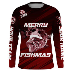 Max Corner Merry fishmas Bass Fishing custom name red Christmas long sleeve fishing shirts Personalized Christmas Fishing gifts