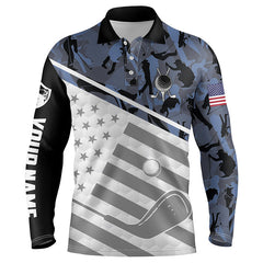 Max Corner Mens golf polo shirts custom name blue camo American flag patriotic golf apparel for men