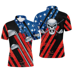 Max Corner American flag golf skull patriotic golf clubs black Men polo shirts custom team golf polo shirt