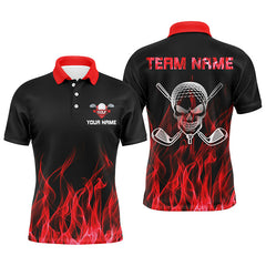 Max Corner Black Mens golf polo shirts custom red flame skull golf clubs, personalized golf gifts for men