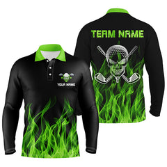 Max Corner Black Mens golf polo shirts custom green flame skull golf clubs, personalized golf gifts for men