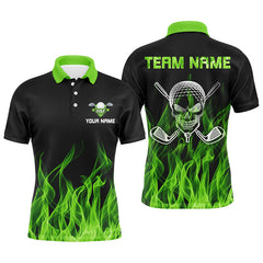 Max Corner Black Mens golf polo shirts custom green flame skull golf clubs, personalized golf gifts for men