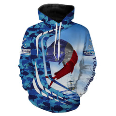 Max Corners Mahi-mahi Dorado fishing American flag patriotic blue sea camo Custom name 3D Hoodie