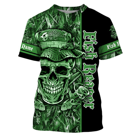 Fish Reaper Fishing Green Camo Customize Name Unisex Fishing Shirt
