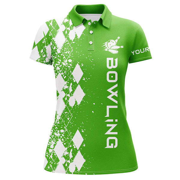 Maxcorners Green Bowling Argyle Bowling Pattern Premium Customized Name 3D Shirt For Women